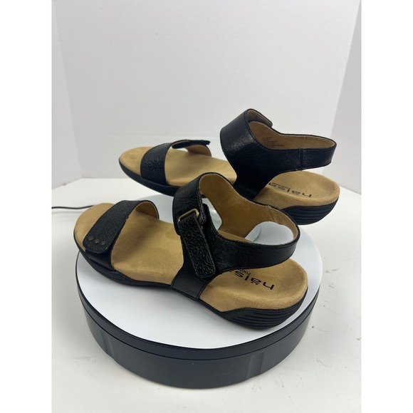 Halsa Footwear Women\'s Black Leather Dominica Walking Support Sandals Size 11M